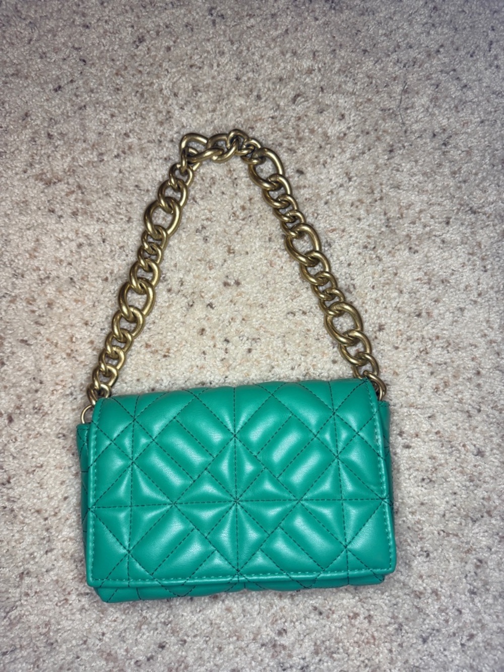 Zara Teal Quilted Shoulder Bag with Gold Chain